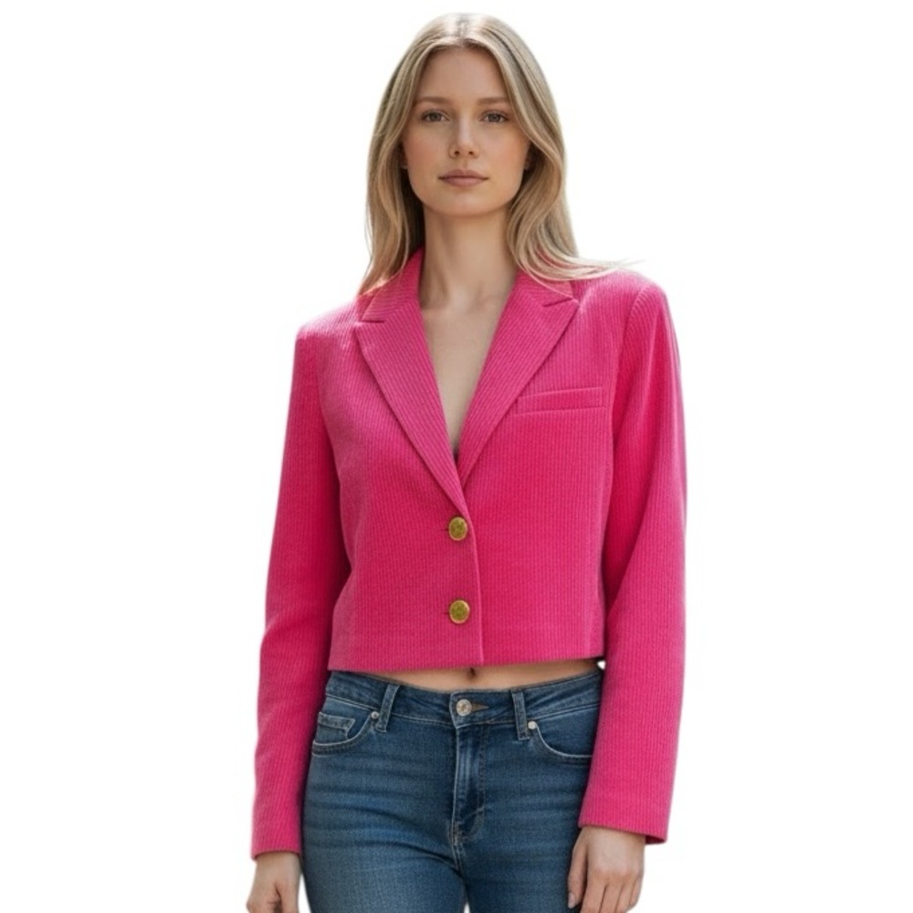 ANTHROPOLOGIE Current Air Pink Corduroy Cropped Blazer